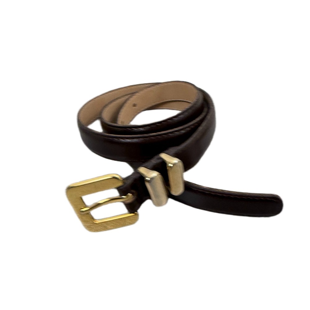 Vtg Motion East Leather Belt Womens M/L Brown Gold Buckle Classic Preppy 3/4"